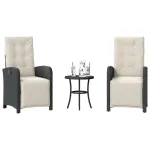 Set bistro cu perne, 3 piese, negru, poliratan GartenMobel Dekor