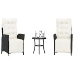 Set bistro cu perne, 3 piese, negru, poliratan GartenMobel Dekor