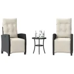 Set bistro cu perne, 3 piese, negru, poliratan GartenMobel Dekor