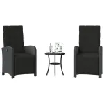 Set bistro cu perne, 3 piese, negru, poliratan GartenMobel Dekor