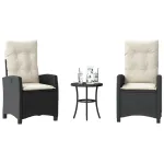 Set bistro cu perne, 3 piese, negru, poliratan GartenMobel Dekor