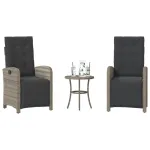 Set bistro de grădină cu perne, 3 piese, gri, poliratan GartenMobel Dekor
