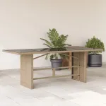 Masă de grădină cu blat din sticlă bej, 190x80x74 cm, poliratan GartenMobel Dekor