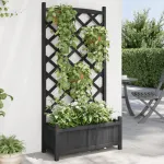 Jardinieră cu spalier, negru, lemn masiv de brad GartenMobel Dekor