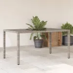 Masă de grădină cu blat din sticlă gri, 150x90x75 cm, poliratan GartenMobel Dekor
