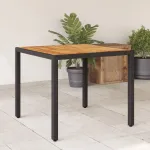 Masă grădină, blat din lemn acacia, negru 90x90x75 cm poliratan GartenMobel Dekor