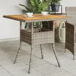 Masă grădină, blat din lemn acacia gri 80x80x75 cm poliratan GartenMobel Dekor
