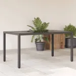 Masă grădină cu blat din sticlă, negru, 150x90x75 cm, poliratan GartenMobel Dekor