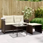 Set canapele de grădină cu perne, 3 piese, maro, poliratan GartenMobel Dekor