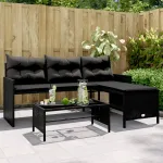 Canapea de grădină cu masă/perne, formă de L, poliratan negru GartenMobel Dekor