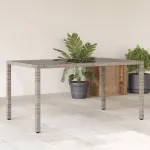 Masă de grădină cu blat din sticlă gri, 150x90x75 cm, poliratan GartenMobel Dekor