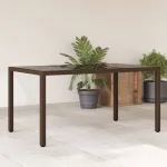 Masă de grădină cu blat din sticlă maro 150x90x75 cm, poliratan GartenMobel Dekor