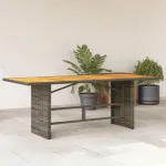 Masă grădină, blat din lemn acacia gri 190x80x75 cm poliratan GartenMobel Dekor