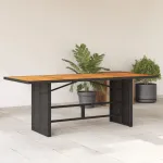 Masă grădină, blat din lemn acacia negru 190x80x75 cm poliratan GartenMobel Dekor
