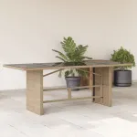 Masă grădină cu blat din sticlă, bej, 190x80x75 cm, poliratan GartenMobel Dekor