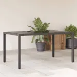 Masă grădină cu blat din sticlă, negru, 150x90x75 cm, poliratan GartenMobel Dekor