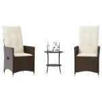 Set bistro cu perne, 3 piese, maro, poliratan GartenMobel Dekor