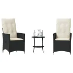 Set bistro cu perne, 3 piese, negru, poliratan GartenMobel Dekor