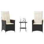 Set bistro cu perne, 3 piese, negru, poliratan GartenMobel Dekor