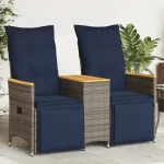 Canapea extensibilă de grădină cu 2 locuri și masă, gri, poliratan GartenMobel Dekor