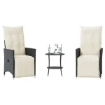 Set bistro cu perne, 3 piese, negru, poliratan GartenMobel Dekor