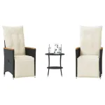 Set bistro cu perne, 3 piese, negru, poliratan GartenMobel Dekor