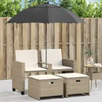 Canapea de grădină cu 2 locuri/umbrelă/taburete bej poliratan GartenMobel Dekor