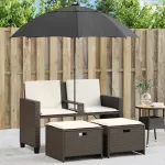 Canapea de grădină cu 2 locuri/umbrelă/taburete maro poliratan GartenMobel Dekor