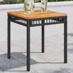 Masă de grădină, negru, 38x38x42 cm, poliratan și lemn acacia GartenMobel Dekor