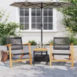 Set mobilier bistro, 3 piese, poliratan negru/lemn de acacia GartenMobel Dekor
