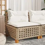 Canapea de grădină fără cotiere, cu perne, bej, poliratan GartenMobel Dekor