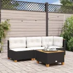 Canapea de grădină fără cotiere, cu perne, negru, poliratan GartenMobel Dekor