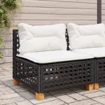 Canapea de grădină fără cotiere, cu perne, negru, poliratan GartenMobel Dekor