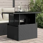 Masă grădină cu blat din sticlă, negru, 100x55x73 cm, poliratan GartenMobel Dekor