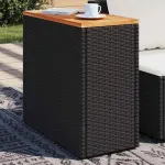 Masă laterală de grădină cu blat din lemn, neagră, 58x27,5x55 cm, poliratan GartenMobel Dekor