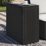 Masă laterală grădină blat sticlă negru 58x27,5x55 cm poliratan GartenMobel Dekor