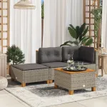 Taburet de grădină cu pernă, gri, 63,5x56x32 cm, poliratan GartenMobel Dekor