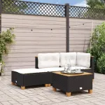 Taburet de grădină cu pernă, negru, 63,5x56x32 cm, poliratan GartenMobel Dekor