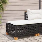 Taburet de grădină cu pernă, negru, 63,5x56x32 cm, poliratan GartenMobel Dekor