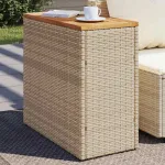 Masă laterală de grădină blat lemn bej 58x27,5x55 cm poliratan GartenMobel Dekor