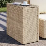 Masă laterală grădină, blat sticlă, bej 58x27,5x55 cm poliratan GartenMobel Dekor