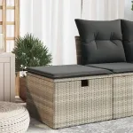 Taburet de grădină cu pernă gri deschis, 55x55x37 cm, poliratan GartenMobel Dekor