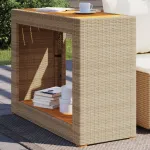 Masă laterală de grădină blat lemn, bej, 100x40x75 cm poliratan GartenMobel Dekor