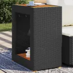 Masă laterală de grădină blat lemn, negru 60x40x75 cm poliratan GartenMobel Dekor