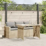 Set mobilier de grădină, 2 piese, cu perne, bej, poliratan GartenMobel Dekor