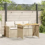 Set mobilier de grădină, 2 piese, cu perne, bej, poliratan GartenMobel Dekor