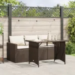 Set mobilier de grădină cu perne, 2 piese, maro, poliratan GartenMobel Dekor