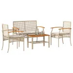 Set mobilier de grădină cu perne, 4 piese, bej, poliratan GartenMobel Dekor