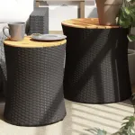 Mese laterale de grădină cu blat din lemn 2 buc. negru poliratan GartenMobel Dekor