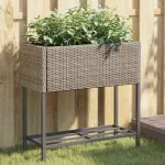 Jardinieră de grădină cu raft, gri, poliratan GartenMobel Dekor